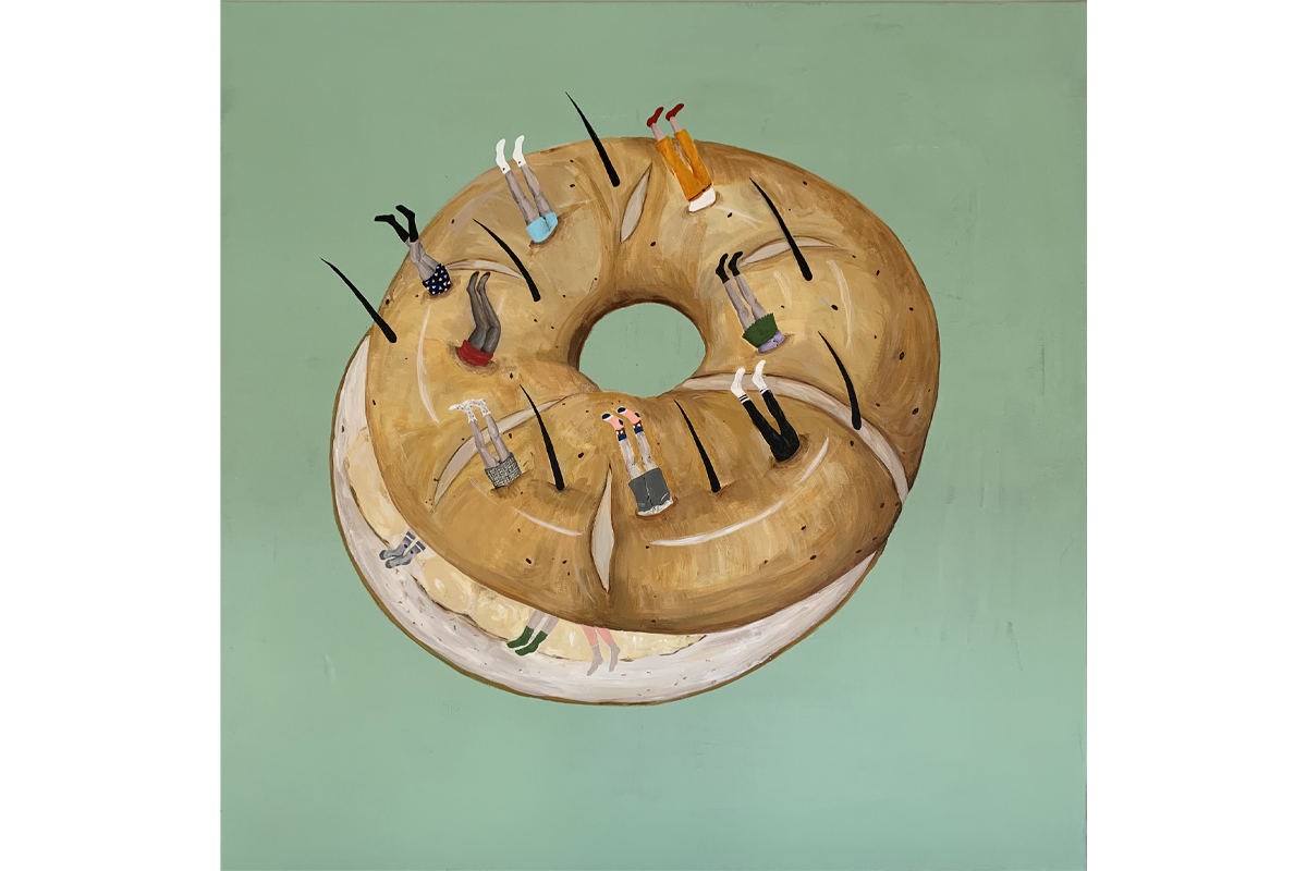 陳楷仁　為麵包折腰　52×28×27 cm　泥塑，水泥翻製研磨　2021